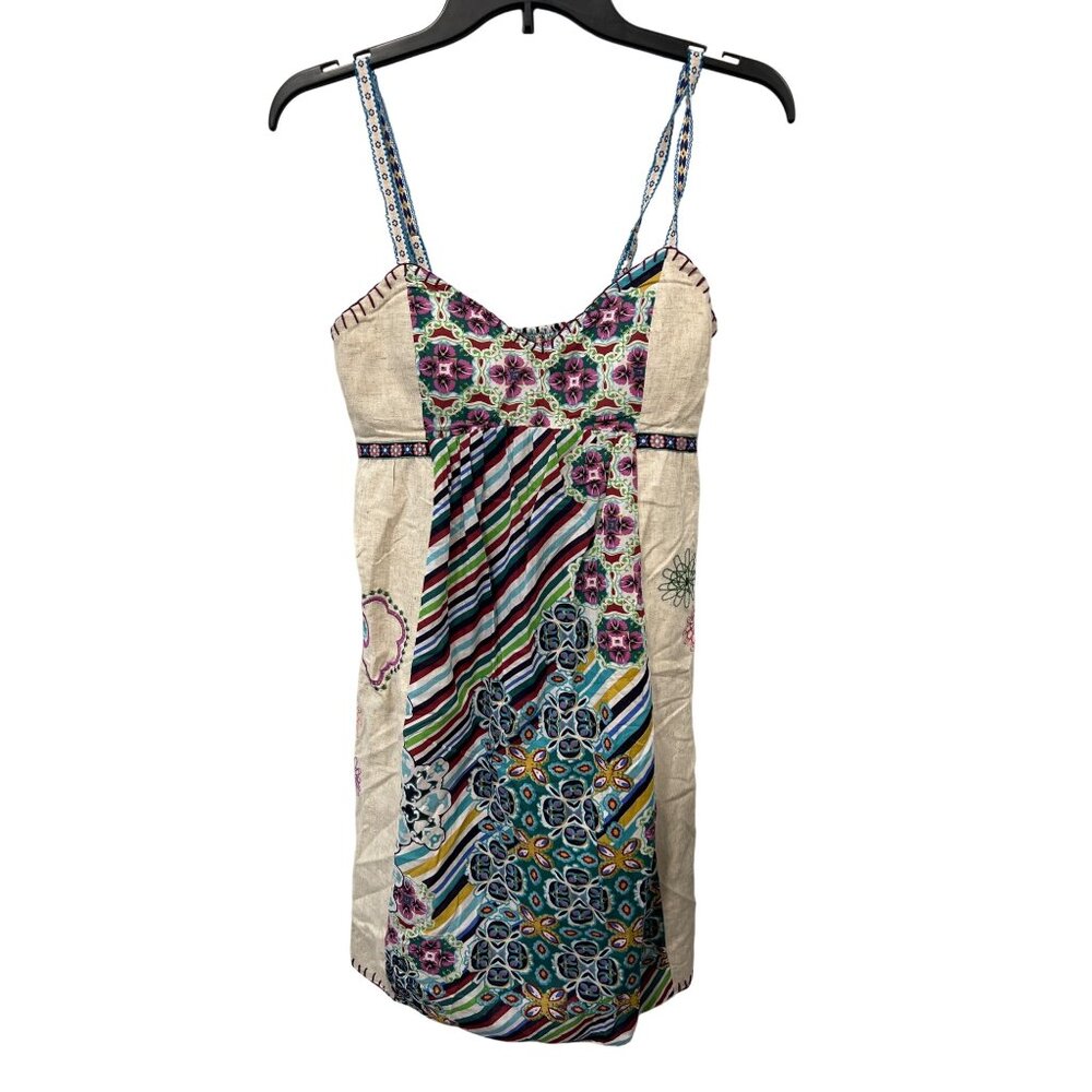 Lucy and Co Floral Patchwork Mini Dress Size Medium Multicolor Boho Cottage NEW